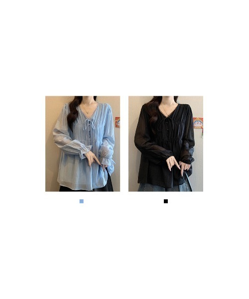 witch(ウイッチ)の「シアー楊柳フリルブラウスふんわりとしたギャザーシルエット(シャツ/ブラウス・レディース・ブルー/ブラック・FREE)」の6枚目の写真