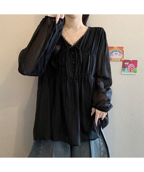 witch(ウイッチ)の「シアー楊柳フリルブラウスふんわりとしたギャザーシルエット(シャツ/ブラウス・レディース・ブルー/ブラック・FREE)」の13枚目の写真