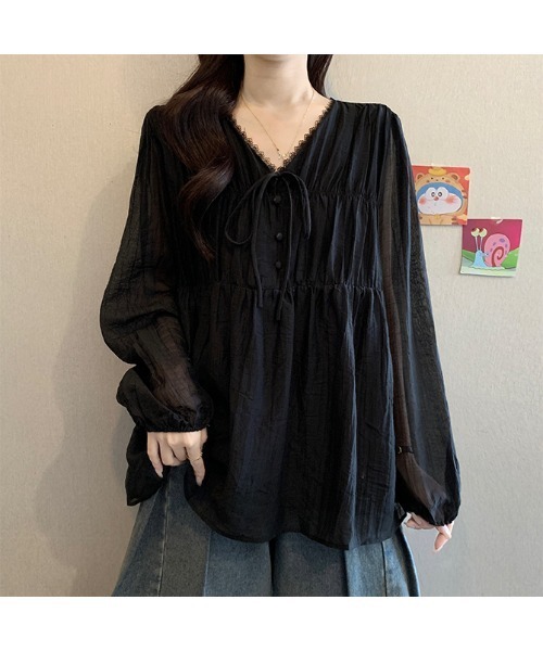 witch(ウイッチ)の「シアー楊柳フリルブラウスふんわりとしたギャザーシルエット(シャツ/ブラウス・レディース・ブルー/ブラック・FREE)」の15枚目の写真