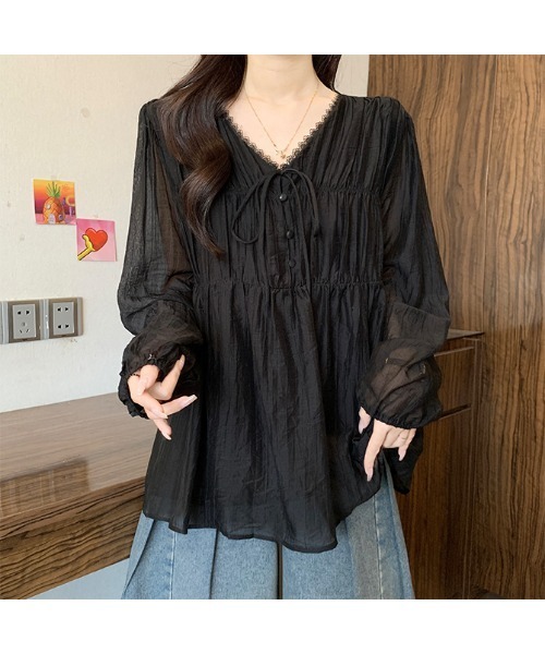 witch(ウイッチ)の「シアー楊柳フリルブラウスふんわりとしたギャザーシルエット(シャツ/ブラウス・レディース・ブルー/ブラック・FREE)」の16枚目の写真