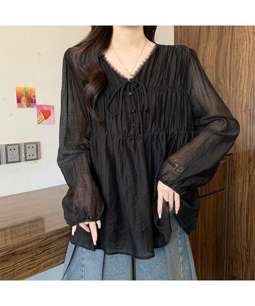 witch(ウイッチ)の「シアー楊柳フリルブラウスふんわりとしたギャザーシルエット(シャツ/ブラウス・レディース・ブルー/ブラック・FREE)」の17枚目の写真