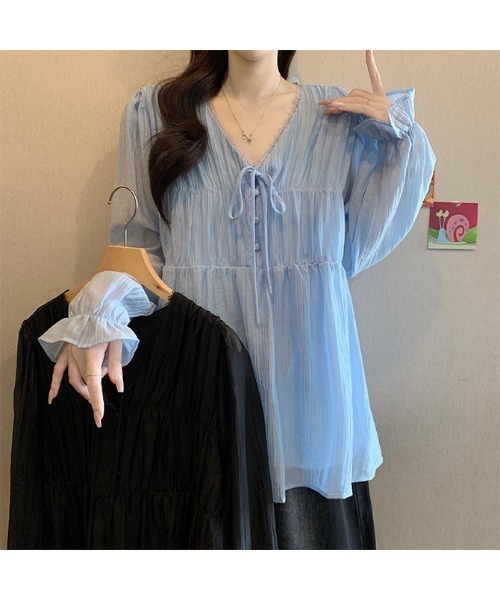 witch(ウイッチ)の「シアー楊柳フリルブラウスふんわりとしたギャザーシルエット(シャツ/ブラウス・レディース・ブルー/ブラック・FREE)」の18枚目の写真