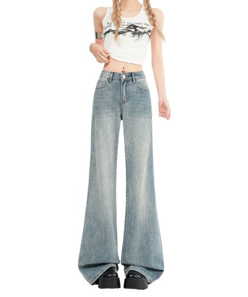 LUCPY(ラクピー)の「ヴィンテージウォッシュフレアワイドデニムパンツ(デニムパンツ・レディース・ブルー・X-SMALL/SMALL/MEDIUM/LARGE)」の4枚目の写真