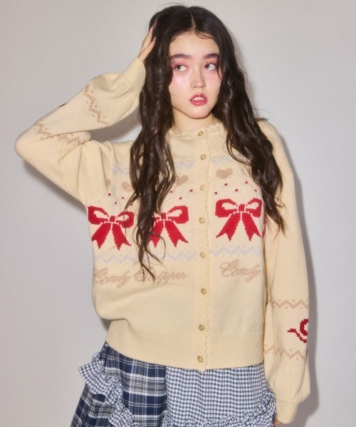 Candy Stripper(キャンディストリッパー)の「CANDY RIBBON KNIT カーディガン(カーディガン/ボレロ・レディース・アイボリー/ピンク/ライトブルー・FREE)」の4枚目の写真