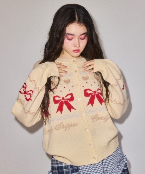 Candy Stripper(キャンディストリッパー)の「CANDY RIBBON KNIT カーディガン(カーディガン/ボレロ・レディース・アイボリー/ピンク/ライトブルー・FREE)」の5枚目の写真