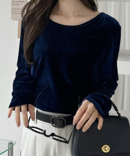 Ada.(エイダ)の「バックオープン ベロア コンパクト カットソー(Tシャツ/カットソー・レディース・ネイビー/ブラック/ブラウン・FREE)」の15枚目の写真