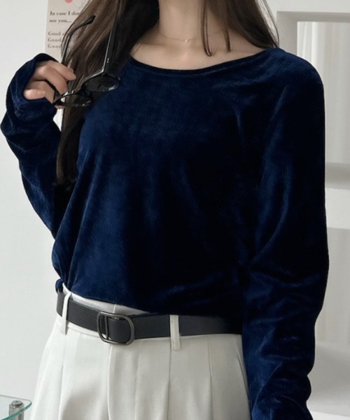 Ada.(エイダ)の「バックオープン ベロア コンパクト カットソー(Tシャツ/カットソー・レディース・ネイビー/ブラック/ブラウン・FREE)」の16枚目の写真