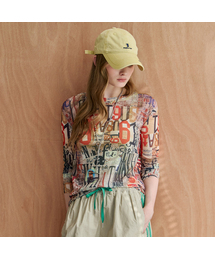 [MAXZA Athleisure] ヴィンテージタイポコラージュシースルーメッシュTシャツ