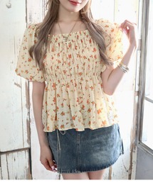 花柄シャーリングブラウス