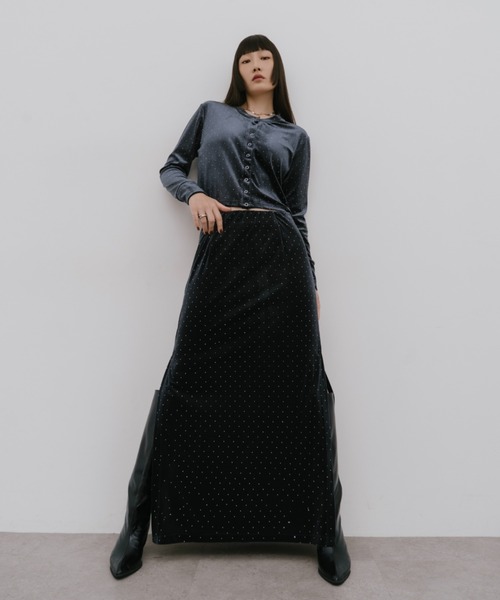 HANNE(アン)の「シャイニードットベロアスカート(スカート・レディース・ブラック/グレー・M/S)」の9枚目の写真