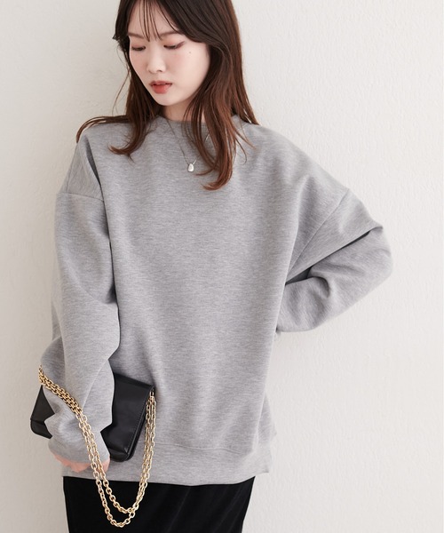 natural couture(ナチュラルクチュール)の「ポンチオーバーサイズスウェット(Tシャツ/カットソー・レディース・グレー/アイボリー/ブラック/ピンク・FREE)」の3枚目の写真