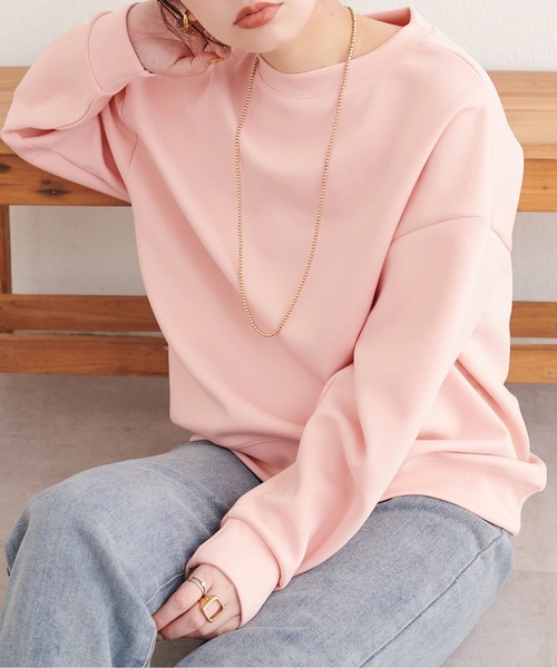 natural couture(ナチュラルクチュール)の「ポンチオーバーサイズスウェット(Tシャツ/カットソー・レディース・グレー/アイボリー/ブラック/ピンク・FREE)」の4枚目の写真