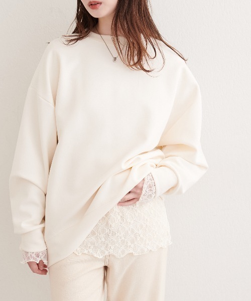 natural couture(ナチュラルクチュール)の「ポンチオーバーサイズスウェット(Tシャツ/カットソー・レディース・グレー/アイボリー/ブラック/ピンク・FREE)」の2枚目の写真