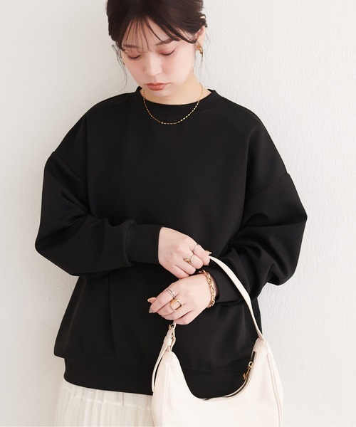 natural couture(ナチュラルクチュール)の「ポンチオーバーサイズスウェット(Tシャツ/カットソー・レディース・グレー/アイボリー/ブラック/ピンク・FREE)」の1枚目の写真
