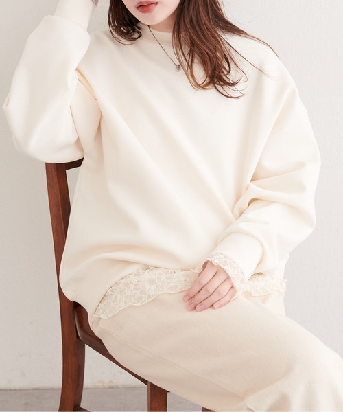 natural couture(ナチュラルクチュール)の「ポンチオーバーサイズスウェット(Tシャツ/カットソー・レディース・グレー/アイボリー/ブラック/ピンク・FREE)」の6枚目の写真