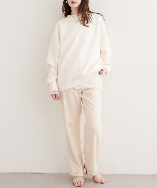 natural couture(ナチュラルクチュール)の「ポンチオーバーサイズスウェット(Tシャツ/カットソー・レディース・グレー/アイボリー/ブラック/ピンク・FREE)」の8枚目の写真
