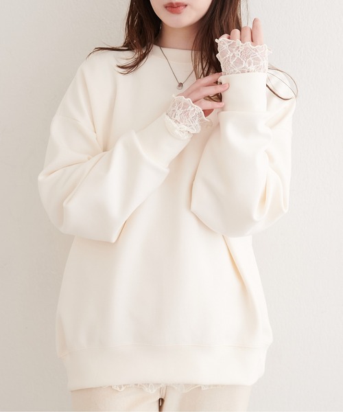 natural couture(ナチュラルクチュール)の「ポンチオーバーサイズスウェット(Tシャツ/カットソー・レディース・グレー/アイボリー/ブラック/ピンク・FREE)」の5枚目の写真