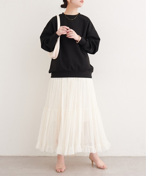 natural couture(ナチュラルクチュール)の「ポンチオーバーサイズスウェット(Tシャツ/カットソー・レディース・グレー/アイボリー/ブラック/ピンク・FREE)」の12枚目の写真