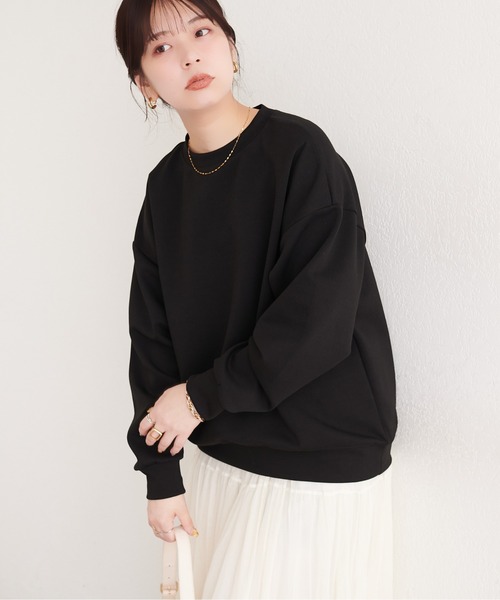 natural couture(ナチュラルクチュール)の「ポンチオーバーサイズスウェット(Tシャツ/カットソー・レディース・グレー/アイボリー/ブラック/ピンク・FREE)」の11枚目の写真