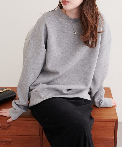 natural couture(ナチュラルクチュール)の「ポンチオーバーサイズスウェット(Tシャツ/カットソー・レディース・グレー/アイボリー/ブラック/ピンク・FREE)」の20枚目の写真