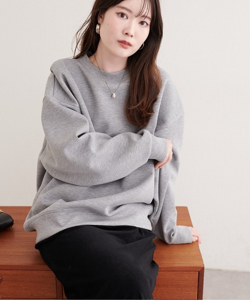 natural couture(ナチュラルクチュール)の「ポンチオーバーサイズスウェット(Tシャツ/カットソー・レディース・グレー/アイボリー/ブラック/ピンク・FREE)」の21枚目の写真