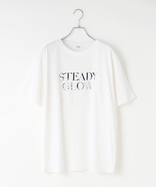 LOWRYS FARM(ローリーズファーム)の「レースロゴプリントT 1063342(Tシャツ/カットソー・レディース・チャコールグレー/ブラック/アイボリー・FREE)」の3枚目の写真