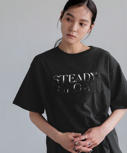 LOWRYS FARM(ローリーズファーム)の「レースロゴプリントT 1063342(Tシャツ/カットソー・レディース・チャコールグレー/ブラック/アイボリー・FREE)」の7枚目の写真