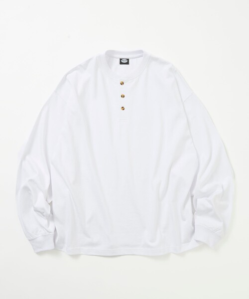 Лимитированное издание 9‑унс Heavyweight Big Sleeve Henley Neck Long Sleeve T‑shirt / Heavyweight White / Long Tee