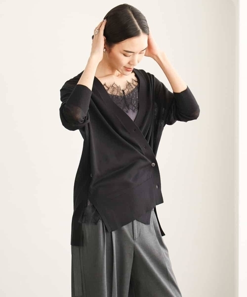 MICHEL KLEIN（ミッシェル・クラン）の「[２WAY]シアーVネックカーディガン（カーディガン/ボレロ・レディース・ライラック/ブラック/ボルドー・38）」の5枚目の写真