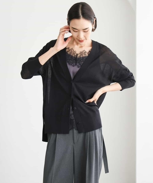 MICHEL KLEIN（ミッシェル・クラン）の「[２WAY]シアーVネックカーディガン（カーディガン/ボレロ・レディース・ライラック/ブラック/ボルドー・38）」の7枚目の写真