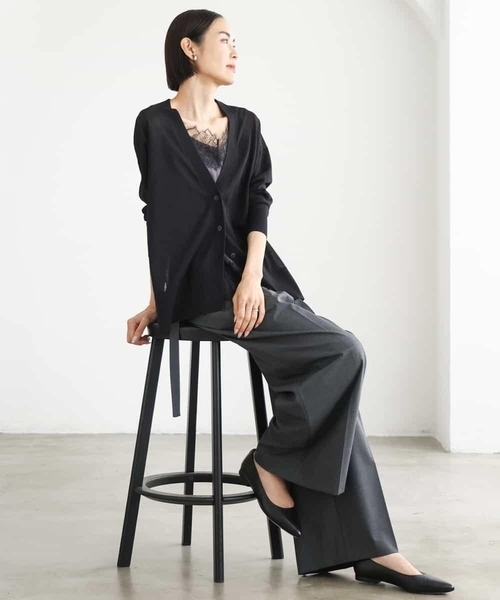 MICHEL KLEIN（ミッシェル・クラン）の「[２WAY]シアーVネックカーディガン（カーディガン/ボレロ・レディース・ライラック/ブラック/ボルドー・38）」の10枚目の写真