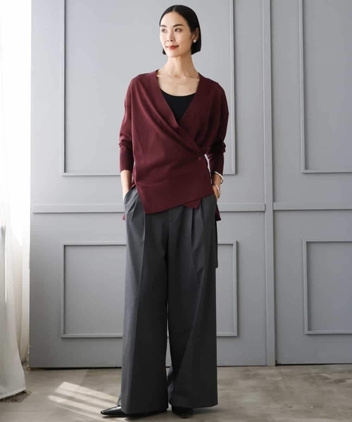 MICHEL KLEIN（ミッシェル・クラン）の「[２WAY]シアーVネックカーディガン（カーディガン/ボレロ・レディース・ライラック/ブラック/ボルドー・38）」の18枚目の写真