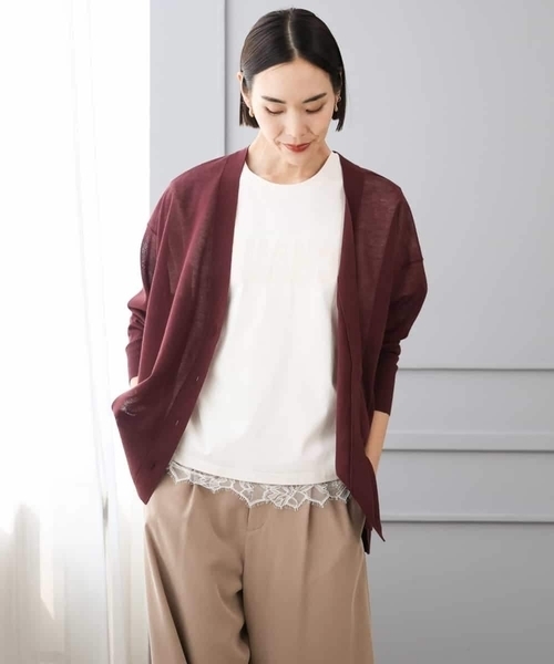MICHEL KLEIN（ミッシェル・クラン）の「[２WAY]シアーVネックカーディガン（カーディガン/ボレロ・レディース・ライラック/ブラック/ボルドー・38）」の21枚目の写真