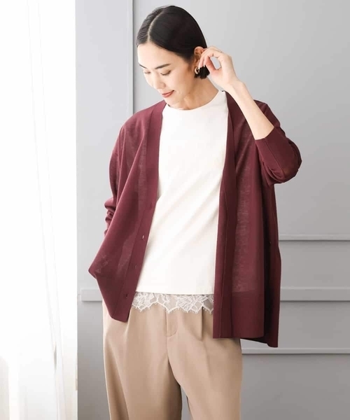 MICHEL KLEIN（ミッシェル・クラン）の「[２WAY]シアーVネックカーディガン（カーディガン/ボレロ・レディース・ライラック/ブラック/ボルドー・38）」の22枚目の写真