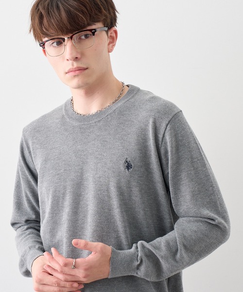 U.S. POLO ASSN.(ユーエスポロアッスン)の「【U.S. POLO ASSN./ユーエスポロアッスン】ワンポイント ダブルホースマン刺繍 ベーシッククルーネックセーター(ニット/セーター・メンズ・杢グレー/ネイビー/アイボリー/モカ/ダークオレンジ・M/L/LL)」の3枚目の写真