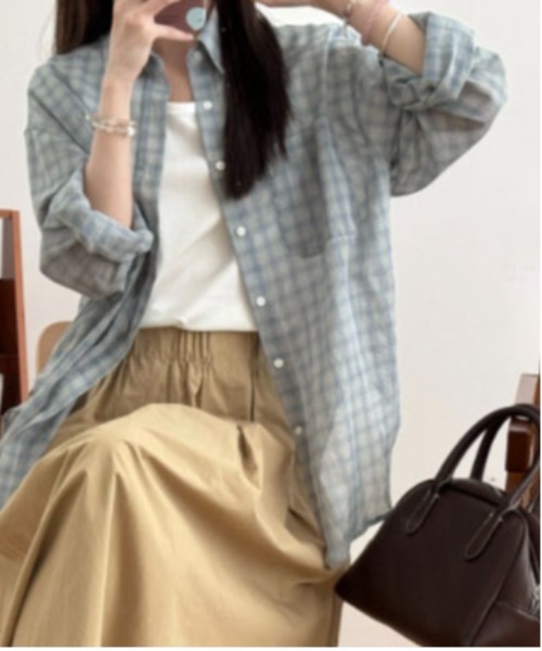 &soiree(アンドソワレ)の「ビックシルエットアソート柄シャツ(シャツ/ブラウス・レディース・ブルー/ブルー系その他3/ブルー系その他4/ブルー系その他2/ピンク・MEDIUM/LARGE/X-LARGE)」の9枚目の写真