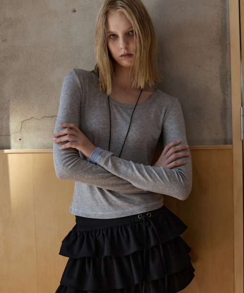 RENSE(レンセ)の「U-Neck Layered Long Sleeve Melange Gray(Tシャツ/カットソー・レディース・その他・OS)」の1枚目の写真