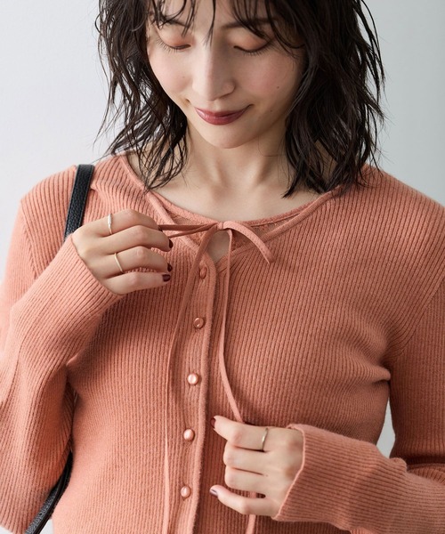 VIS(ビス)の「レースレイヤード風リブニット(ニット/セーター・レディース・ダークブラウン/キナリ/オレンジ系その他・FREE)」の18枚目の写真