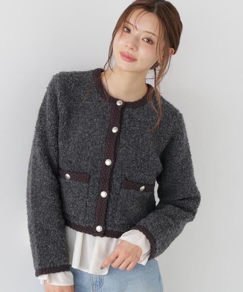 PROPORTION BODY DRESSING（プロポーションボディドレッシング）の「＜ａ＞ブークレニットジャケット / 1216274005（カーディガン/ボレロ・レディース・ダークグレー/ブラック/オフホワイト・FREE）」の3枚目の写真