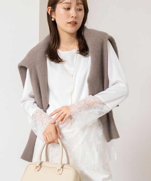 NOLLEY’S(ノーリーズ)の「ウォッシャブルレース切替サテン2WAYブラウス(シャツ/ブラウス・レディース・ホワイト・38)」の3枚目の写真