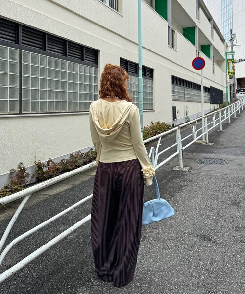 CIAOPANIC(チャオパニック)の「フリルスリーブテレコフードトップス(Tシャツ/カットソー・レディース・ピンク/アイボリー/ブラウン/グレー・ONE SIZE)」の11枚目の写真
