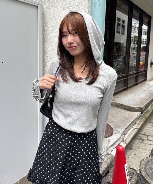 CIAOPANIC(チャオパニック)の「フリルスリーブテレコフードトップス(Tシャツ/カットソー・レディース・ピンク/アイボリー/ブラウン/グレー・ONE SIZE)」の13枚目の写真