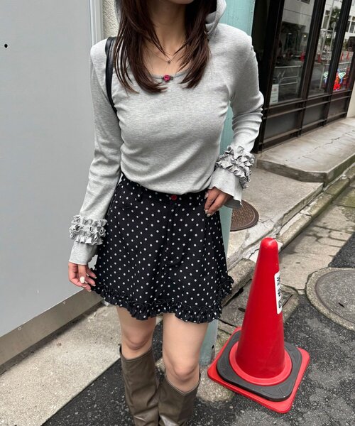 CIAOPANIC(チャオパニック)の「フリルスリーブテレコフードトップス(Tシャツ/カットソー・レディース・ピンク/アイボリー/ブラウン/グレー・ONE SIZE)」の16枚目の写真