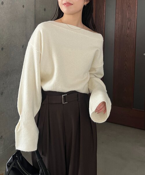 CAPRICIEUX LE'MAGE(カプリシューレマージュ)の「【もちふわシリーズ】もちふわWOOLボートネックニット(ニット/セーター・レディース・ボルドー/アイボリー/ベージュ/ブラウン・FREE)」の11枚目の写真