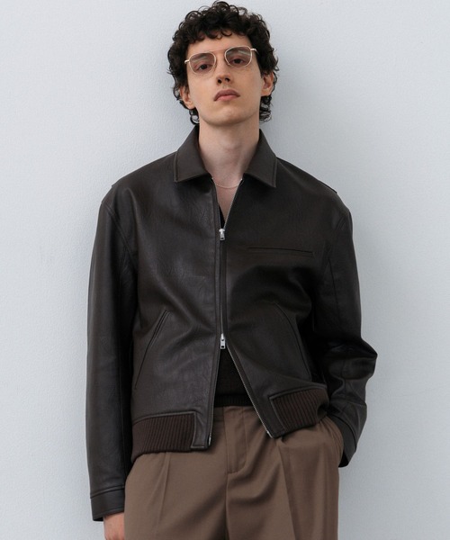 LURAKU（ルラク）の「【LURAKU】Synthetic Leather Zip Blouson/ シンセティックレザージップブルゾン（ブルゾン・メンズ・ブラック/ブラウン・SMALL/MEDIUM/LARGE）」の2枚目の写真