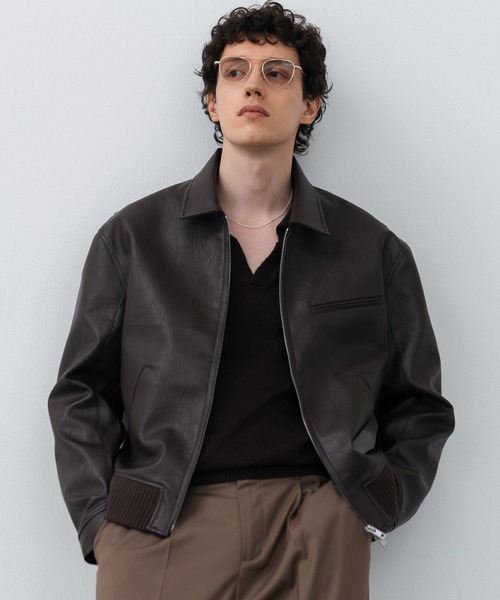 LURAKU（ルラク）の「【LURAKU】Synthetic Leather Zip Blouson/ シンセティックレザージップブルゾン（ブルゾン・メンズ・ブラック/ブラウン・SMALL/MEDIUM/LARGE）」の12枚目の写真