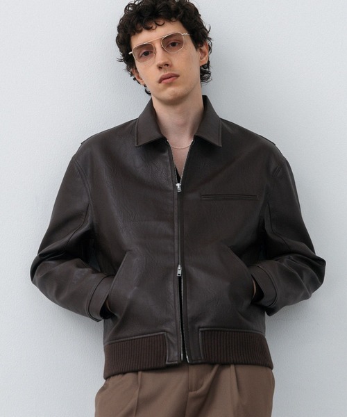 LURAKU（ルラク）の「【LURAKU】Synthetic Leather Zip Blouson/ シンセティックレザージップブルゾン（ブルゾン・メンズ・ブラック/ブラウン・SMALL/MEDIUM/LARGE）」の14枚目の写真