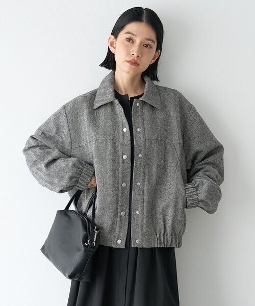 RONEL（ロネル）の「【RONEL/セットアップ対応】ヘリンボーンブルゾン（ブルゾン・レディース・ナチュラル/ブラック・FREE）」の12枚目の写真