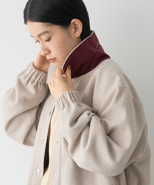 RONEL（ロネル）の「【RONEL/セットアップ対応】ヘリンボーンブルゾン（ブルゾン・レディース・ナチュラル/ブラック・FREE）」の4枚目の写真