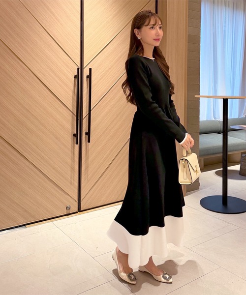 KOBE LETTUCE（コウベレタス）の「[ 岡部あゆみさんコラボ ] 前後2way長袖ニットワンピース（ワンピース・レディース・ブラック×ホワイト/ネイビー/アイボリー系/ブラック・M）」の9枚目の写真